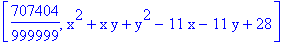 [707404/999999, x^2+x*y+y^2-11*x-11*y+28]